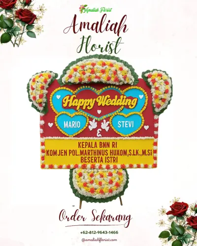 Karangan Papan Bunga Pernikahan di Ngampin
